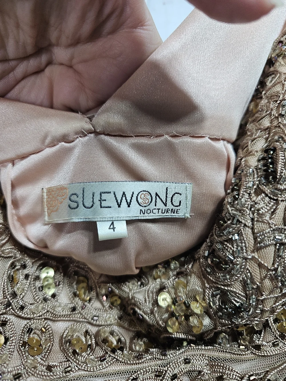 Sue Wong Nocturne Champagne Embroidered Beaded Drop Waist Dress Size 4 Lined. - Picture 8 of 13